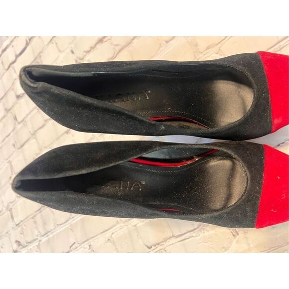 Liliana Size 8 Faux Suede Pump Platform Heels Black Red Sexy Cocktail Pinup Glam - Picture 4 of 9